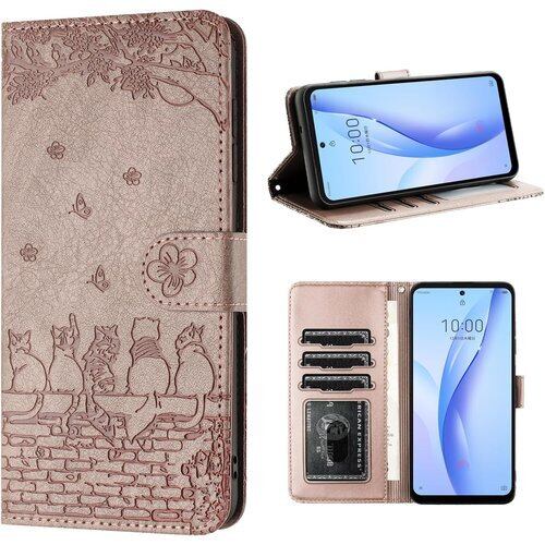 For ZTE Libero 5G III ケース 手帳型 カバー 人気 Libero 5G III A202ZT ケース 手帳型 かわいい猫と美しい桜柄 A202ZT ケース スマホケース おしゃれ libero5Giii libero5g3 リベロ5g3 リベロ5gⅱi 手帳型 ケース スマホケース カバー PUレザー 本革 カード収納 マグネット式 スタンド機能 軽量 グレーピンク 2232