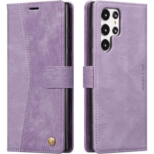 QLTYPRI Samsung Galaxy S22 Ultra 5G ケース SC-52C | SCG14 ケース 手帳型 ケース 上質PUレザー 財布型 ケース ギャラクシーS22 Ultra 手帳型 携帯カバー カード収納 スタンド機能付き マグネット式 軽量薄型 手触りが良い 耐衝撃 全面保護 手作 ケース Galaxy S22 Ultra 5G対応 復古 パープル 1692