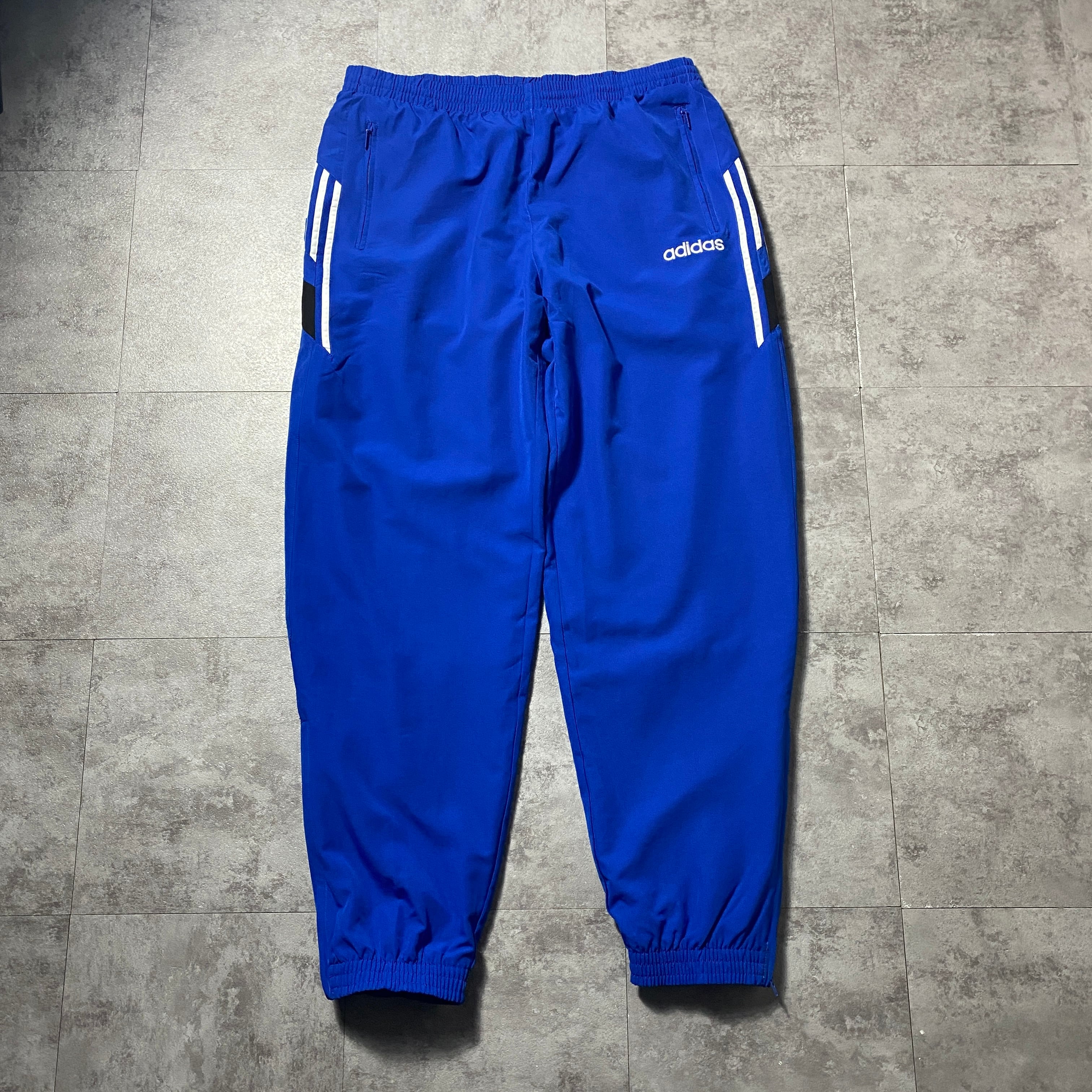 90's-00's adidas アディダス 刺繍文字ロゴ ジップ付きポケット ブルー