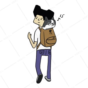 犬と飼い主 フレブルinデイバッグ Tシャツ dog54 犬 ブヒ フレンチブルドッグ 服 ゆるい イラスト おもしろ Tシャツ