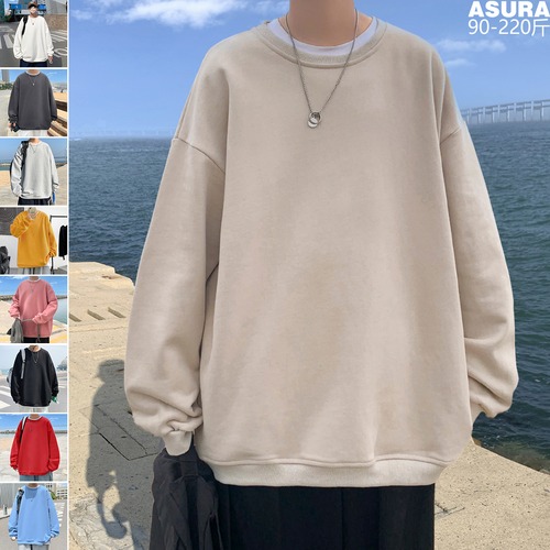 ソリッド カラーラウンドネックセーター ジャケット Tシャツ ルーズスプリングオータム ロング 大きめサイズ 春物 秋物 Oネック ソリッドカラー ASURAプラスサイズメンズ27408203632