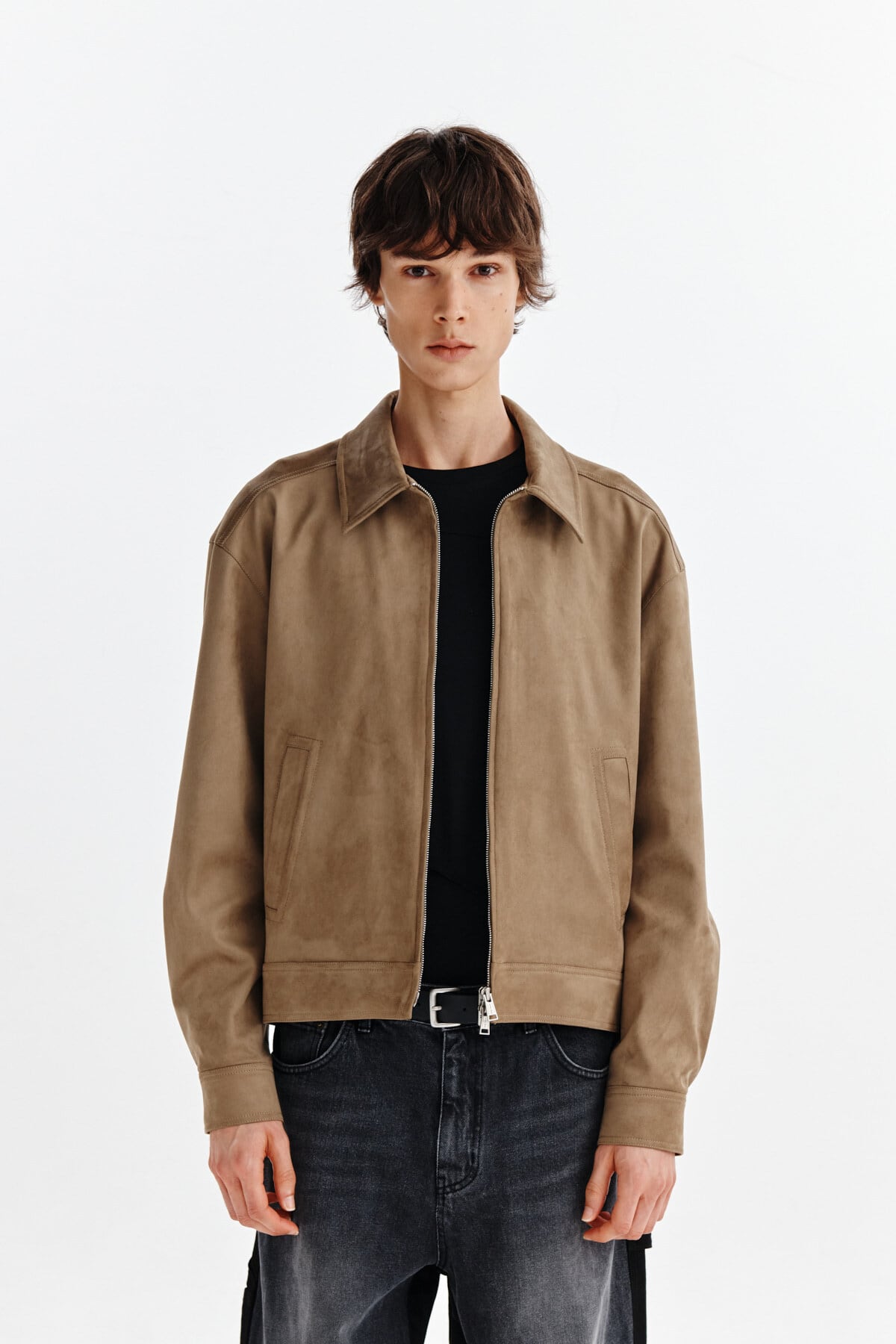 Matin Kim] BACK LOGO SUEDE BLOUSON JUMPER FOR MEN IN BROWN 正規品