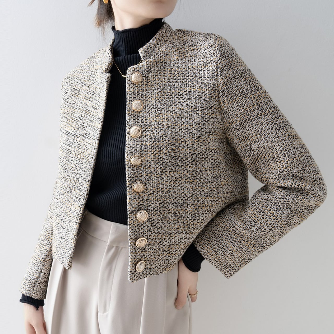 ツイード素材クロップドジャケット Me1485