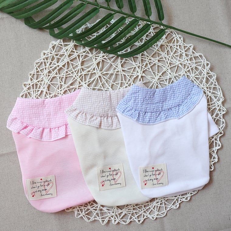 【SALE】ギンガムラウンド襟トップス S ~ XL 3color  /  犬服 シャツ ドッグウェア 犬の服 ペット洋服 小型犬 中型犬 top34