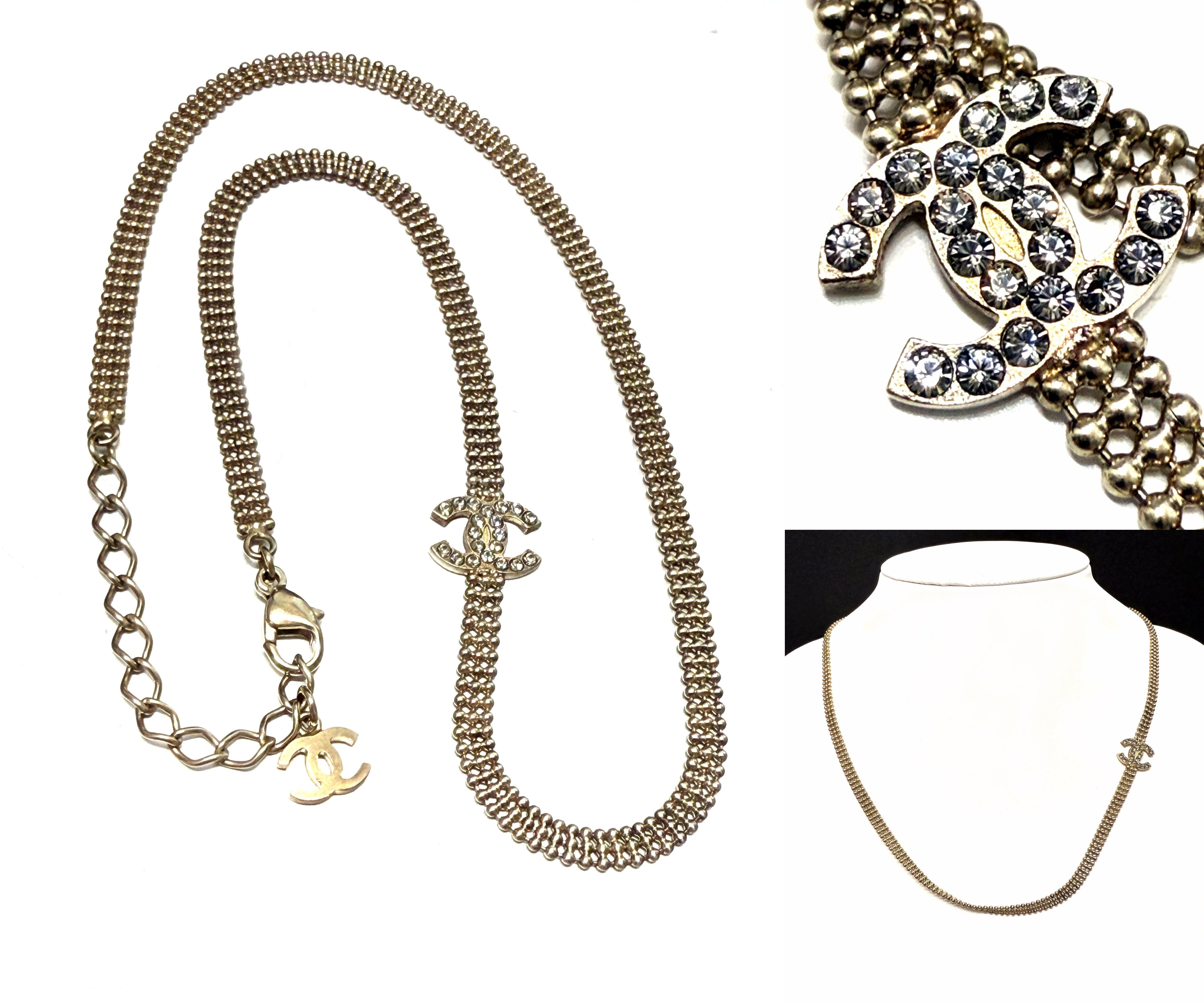 美品 CHANEL シャネル ダブルチェーン ココマーク ネックレス ラインストーン ボール ブロンズゴールド ココ ヴィンテージ