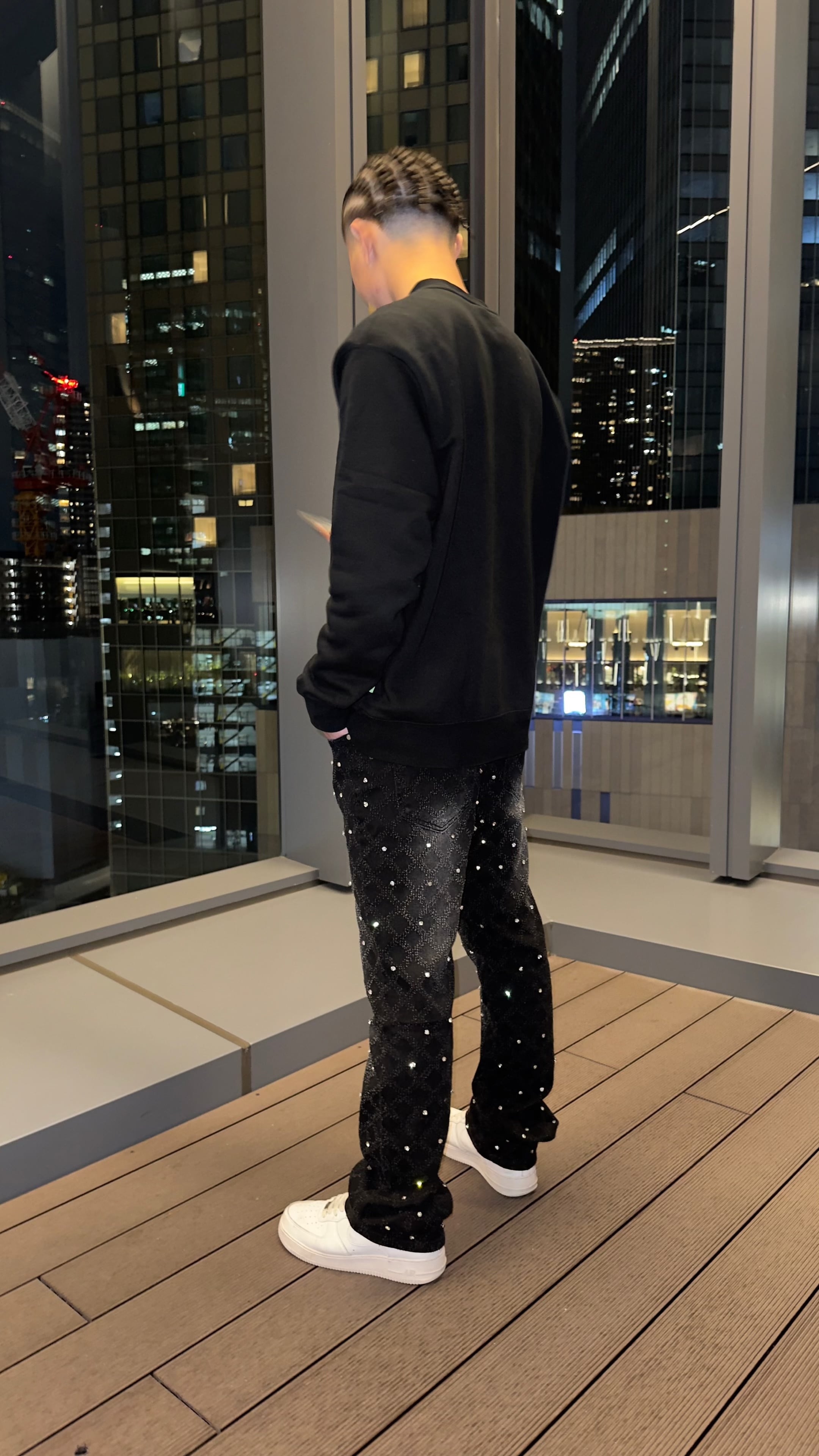 現場金でdrip様　パンツ 予約販売】Black Rhinestone Denim Pants | Dripup shop