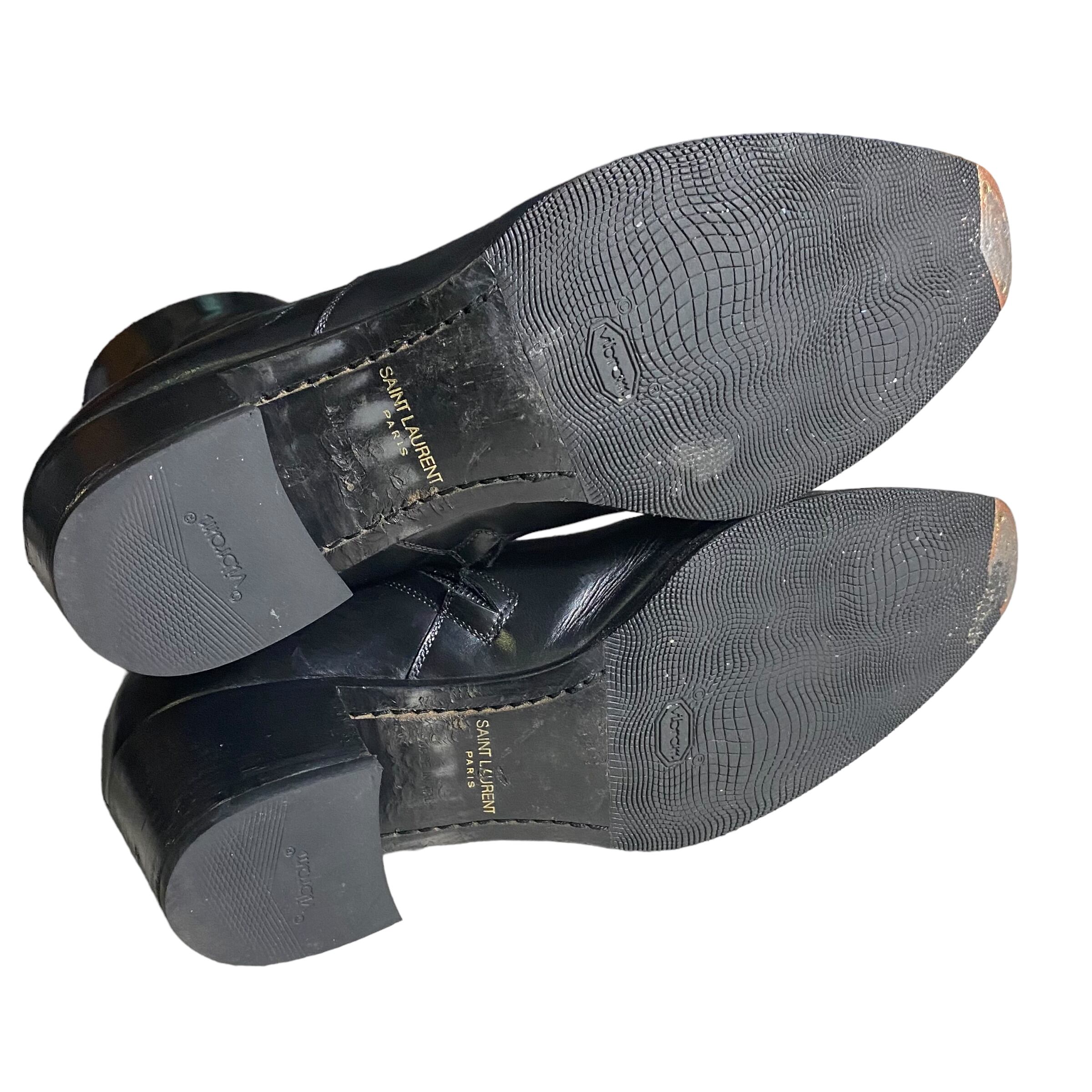 SAINT LAURENT PARIS leather high heel boots | NOIR ONLINE