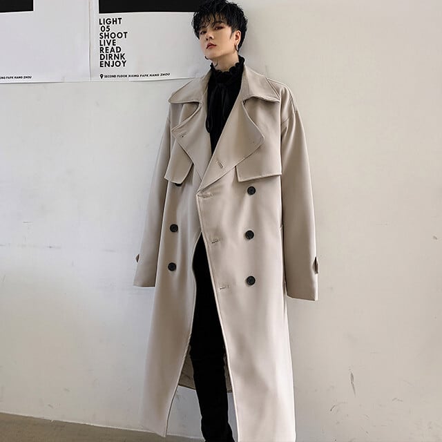 全2色 メンズ アウター 無地 中綿 トレンチコート ダブル ボタン