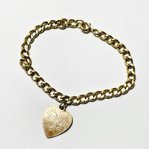 60's Vintage 12KGF Heart Charm Chain Bracelet
