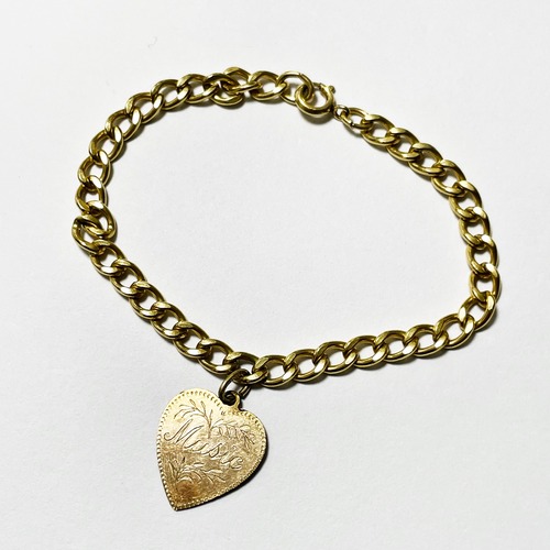 60's Vintage 12KGF Heart Charm Chain Bracelet