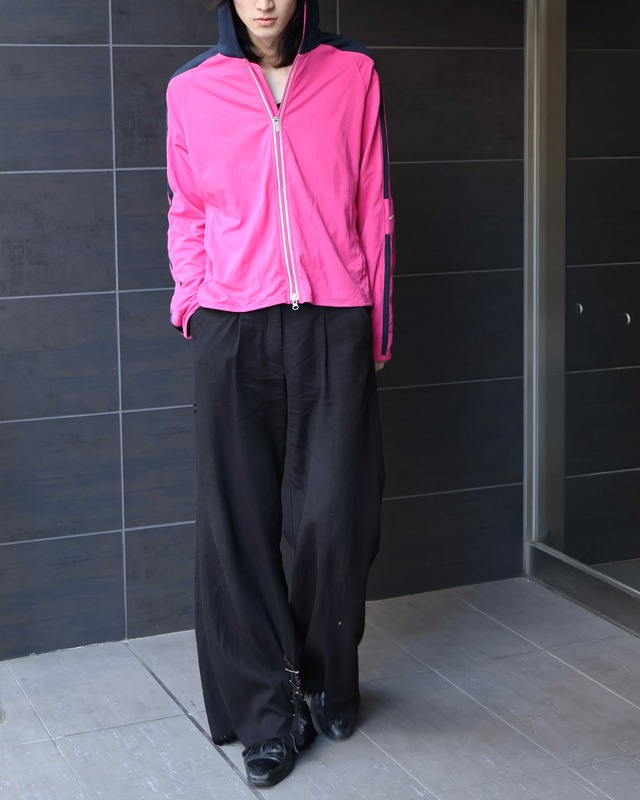 shortlength double zip-up bi-color hoodie