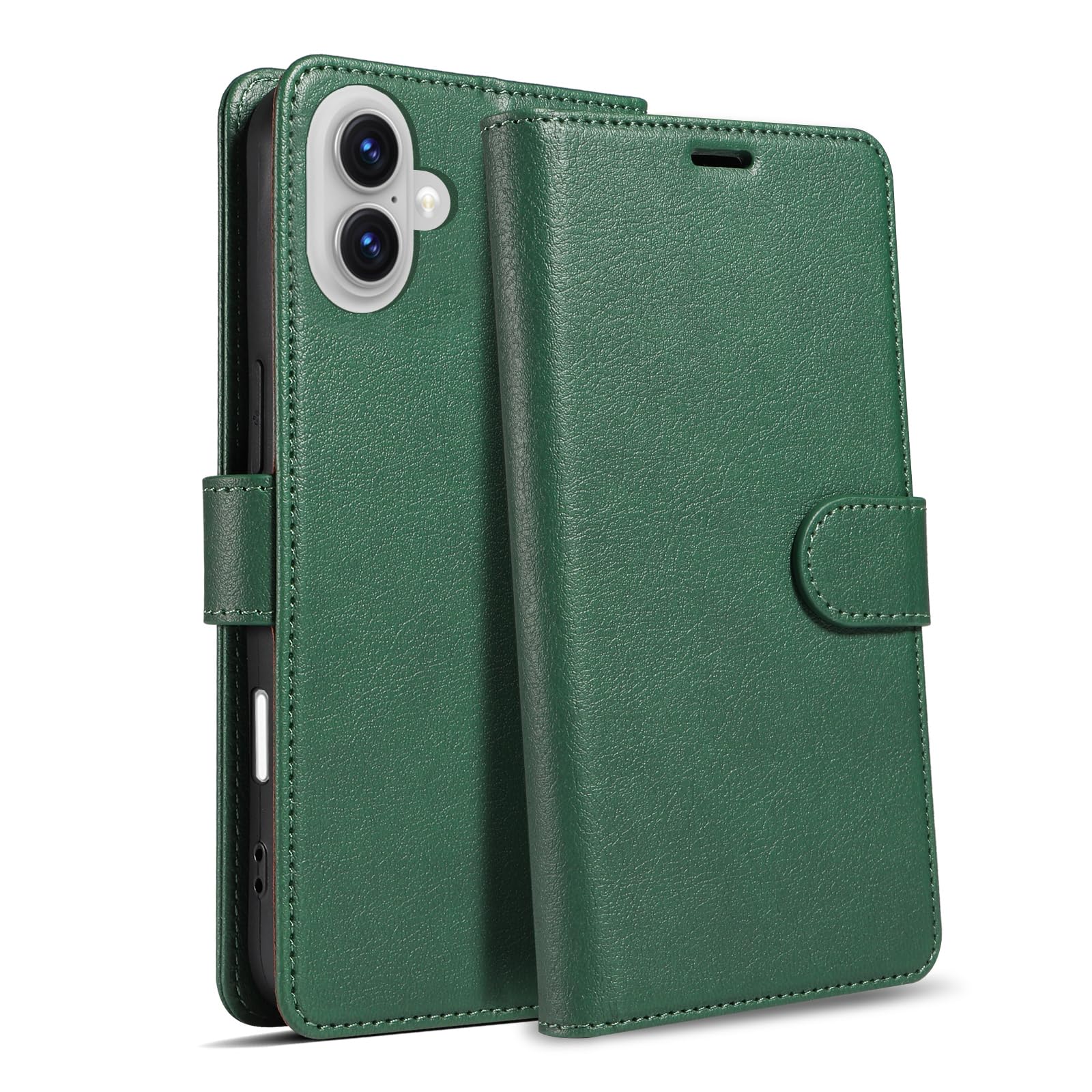 QUEASON iphone 17 用 ケース 手帳型 スタンド機能 あいふおん17 用 ケース 手帳型 カード収納 PUレザー【グリーン】