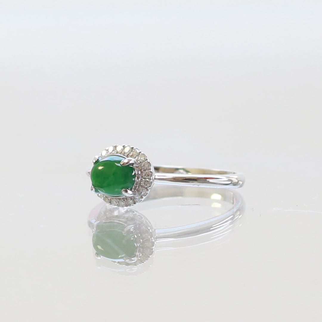 うる艶グリーン翡翠リング K10YG forest green jade diamond A貨翡翠