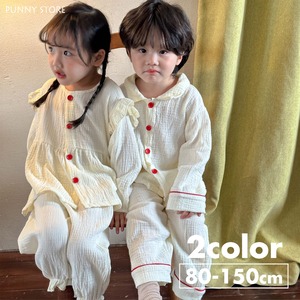 《取寄》コットンリネンのミルクルームウェア （全２色） QQMM 2024春 韓国子供服 セットアップ 上下セット パジャマ 部屋着