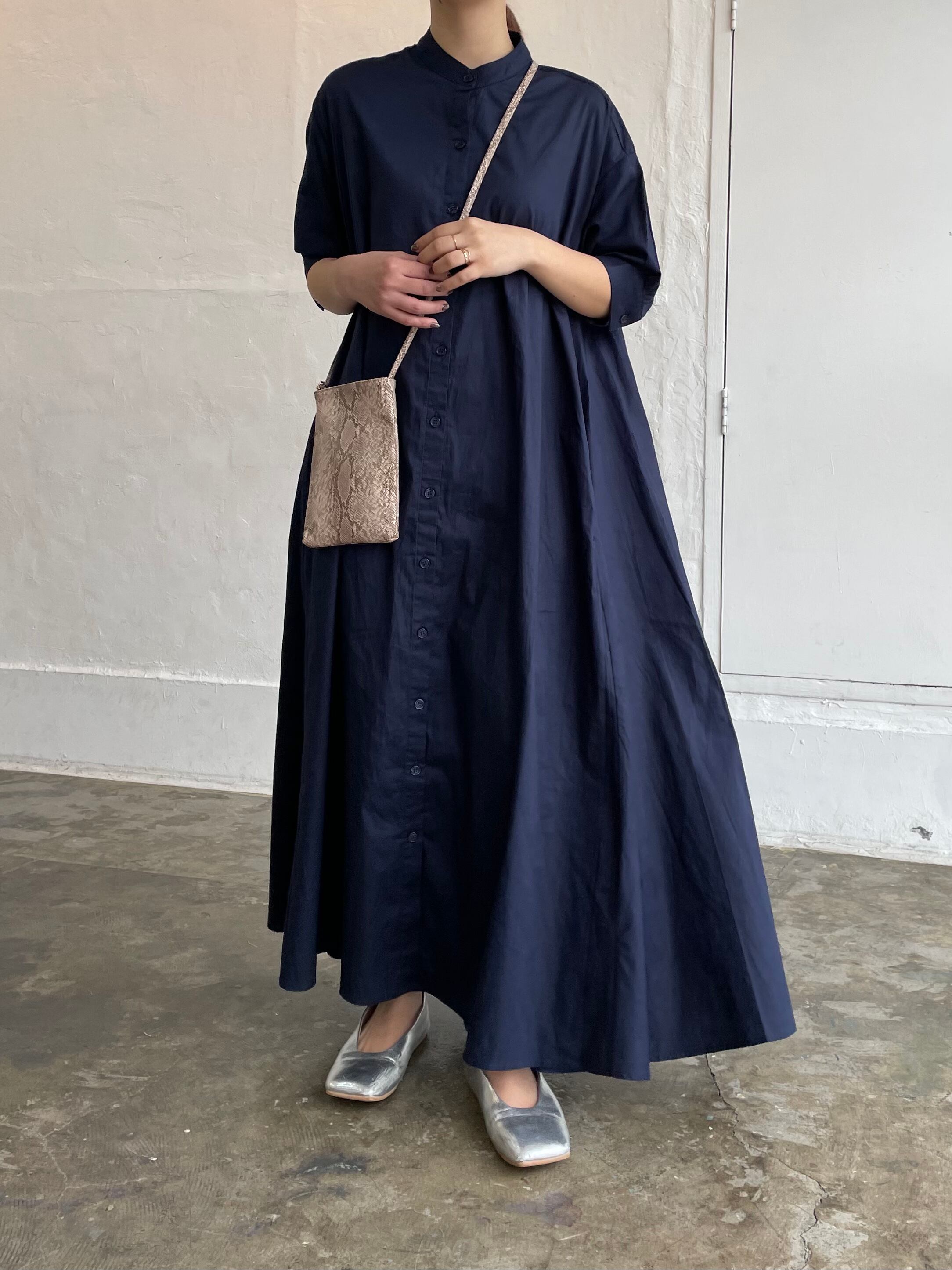 低身長サイズ有 Originalバンドカラーフレアシャツワンピース Dais Y