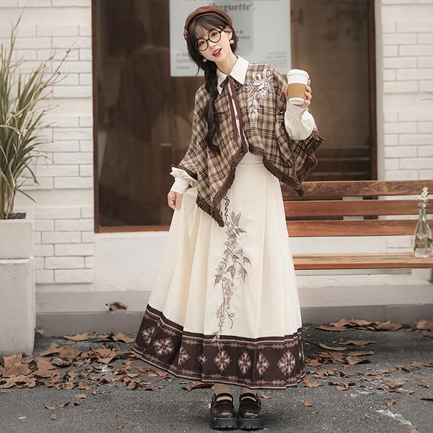 文学少女 クラロリ セットアップ レトロクラシカル チェック柄 羽織 プリーツスカート