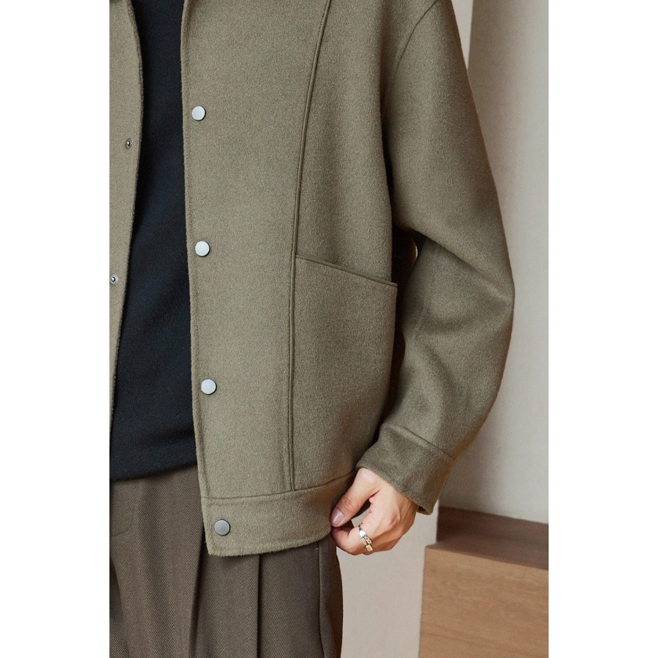 ボタンフロント ヒップ丈ジャケット af0383