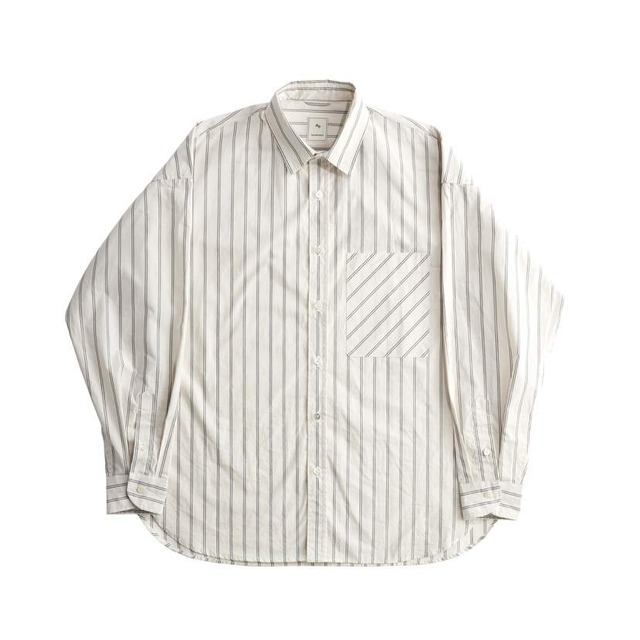 CTTN STRIPE BIG SHIRT /  綿ストライプBIGシャツ (WHITE)