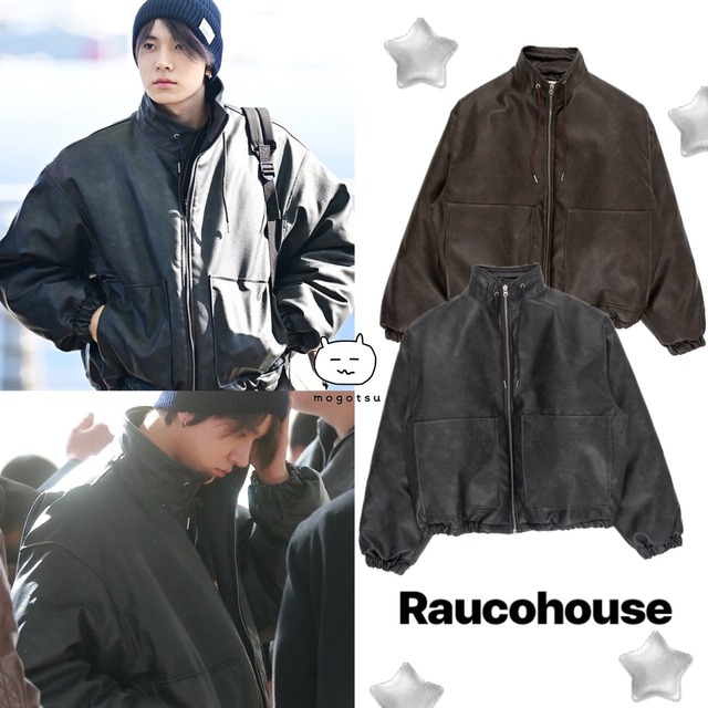 ★ENHYPEN ヒスン 着用！！【Raucohouse】Comma High-Neck String Leather Padded Jumper - 2COLOR