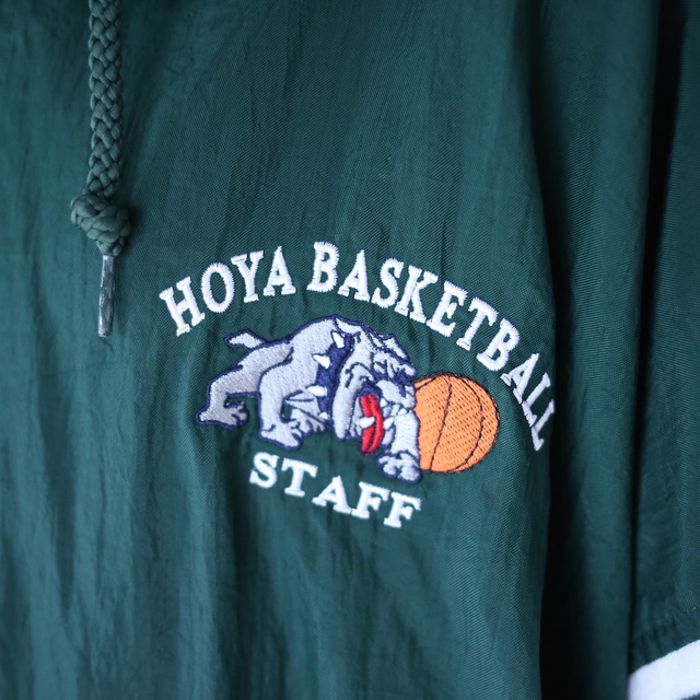 "Champion" knit switching design over silhouette half-zip nylon parka