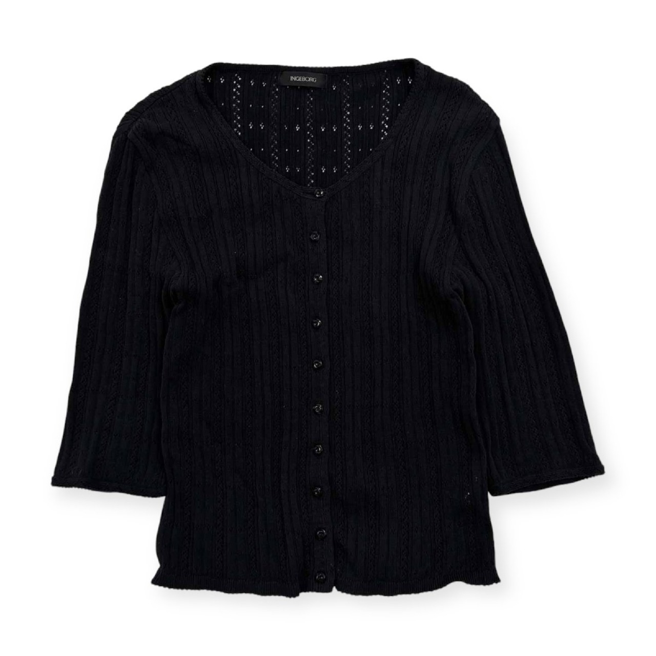 NGEBORG インゲボルグ メッシュニット コットンニット 七分袖 カーディガン サイズ L /黒 ブラック/ピンクハウス/日本製