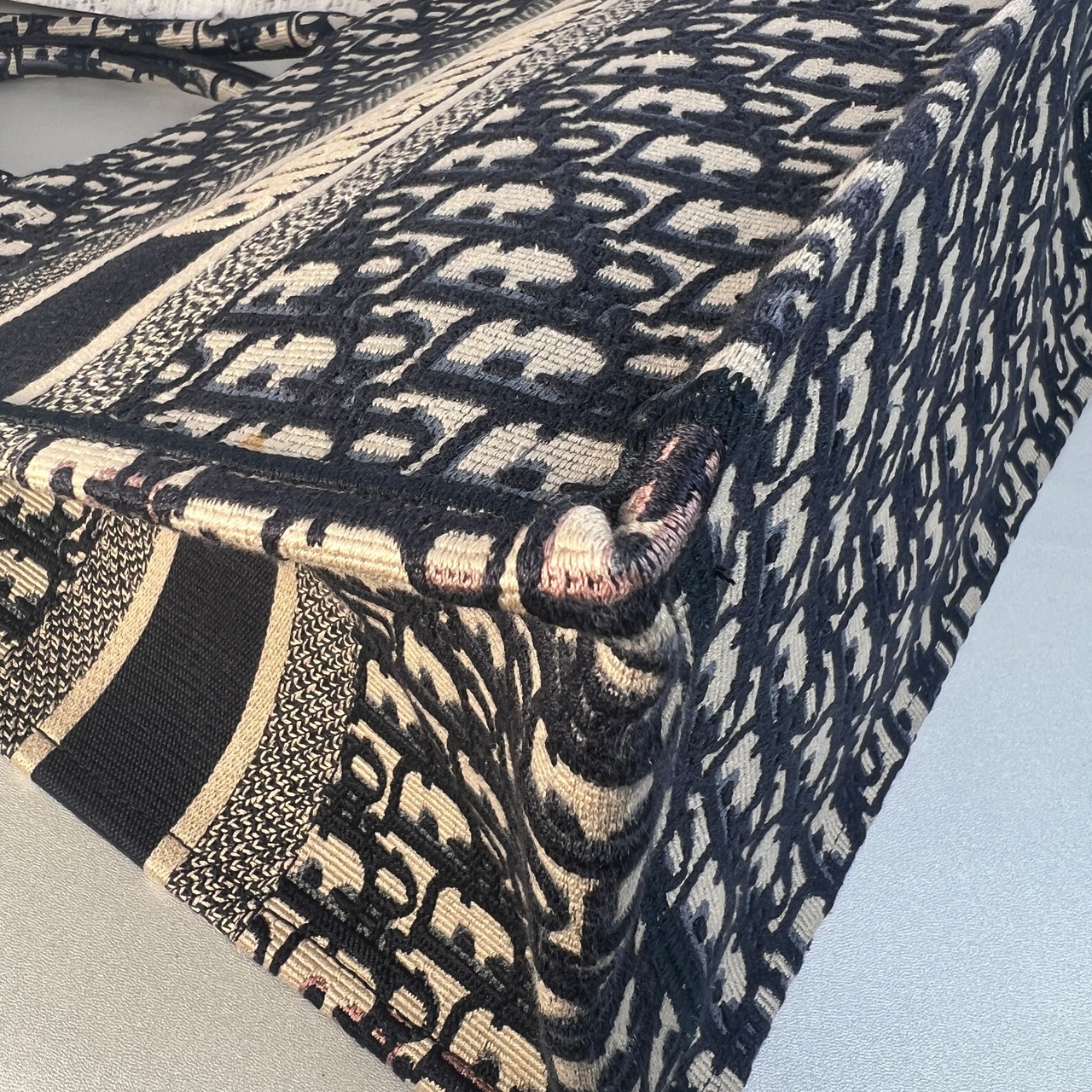 Christian Diorオブリーク ブックトート キャンバス トートバッグ ブルー A-10775