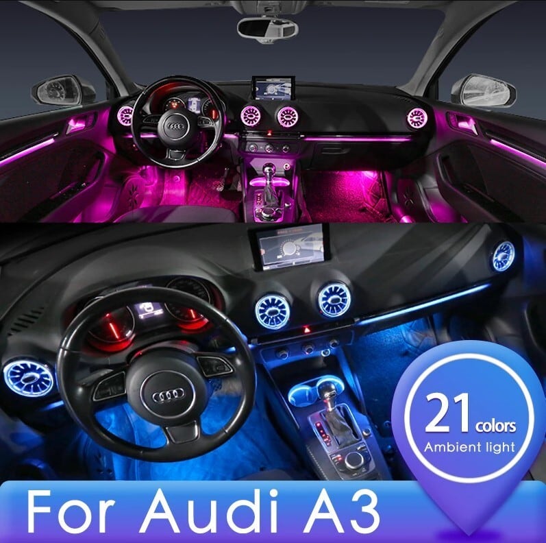 Audi A3エアベント用 LEDアンビエントライトセット(2004-2020) アウディ A3 イルミネーションライト A3 S3 RS3 21個セット-IL-1002
