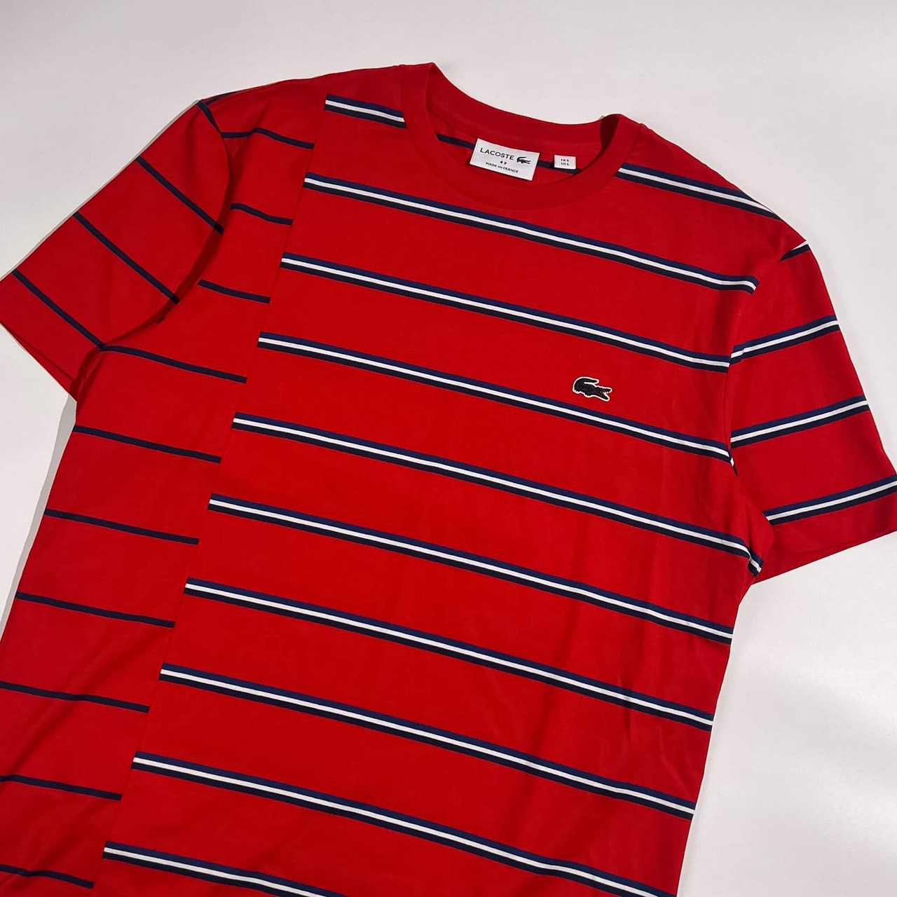 フランス製 LACOSTE ラコステ ボーダー 半袖 Tシャツ サイズ FR 5 /レッド系 メンズ
