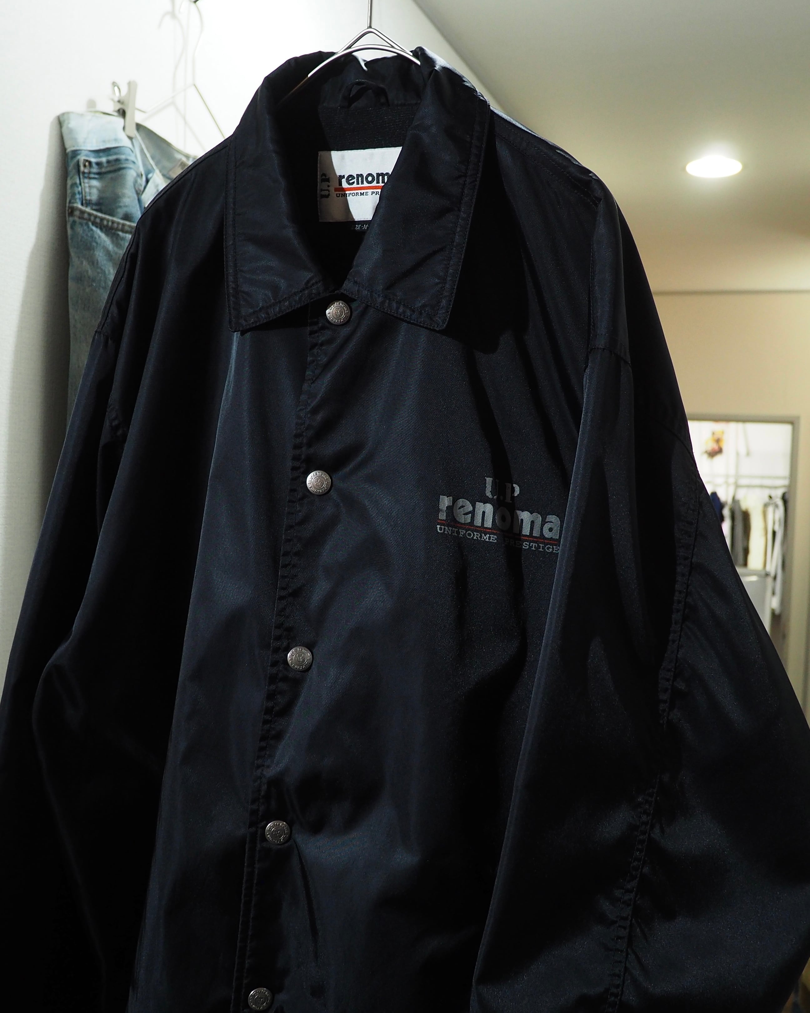 1990s " U.P renoma " Black Shiny Logo Printed Vintage Nylon Coach Jacket
