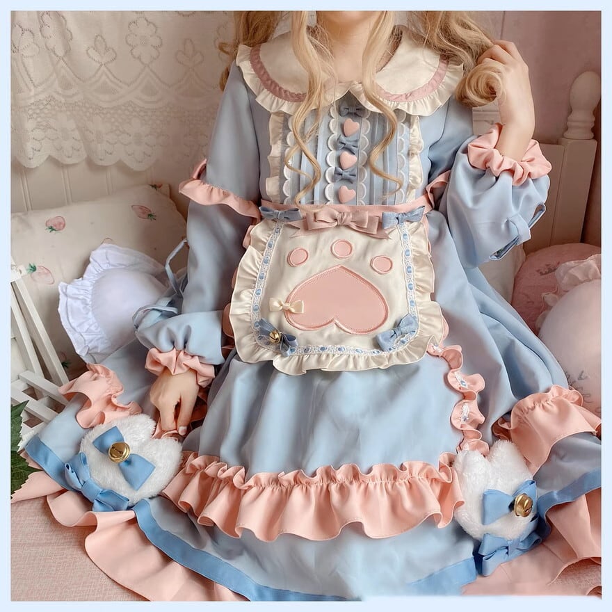 ゆめかわ ワンピース メイド服 エプロン リボン メルヘン ガーリー 甘