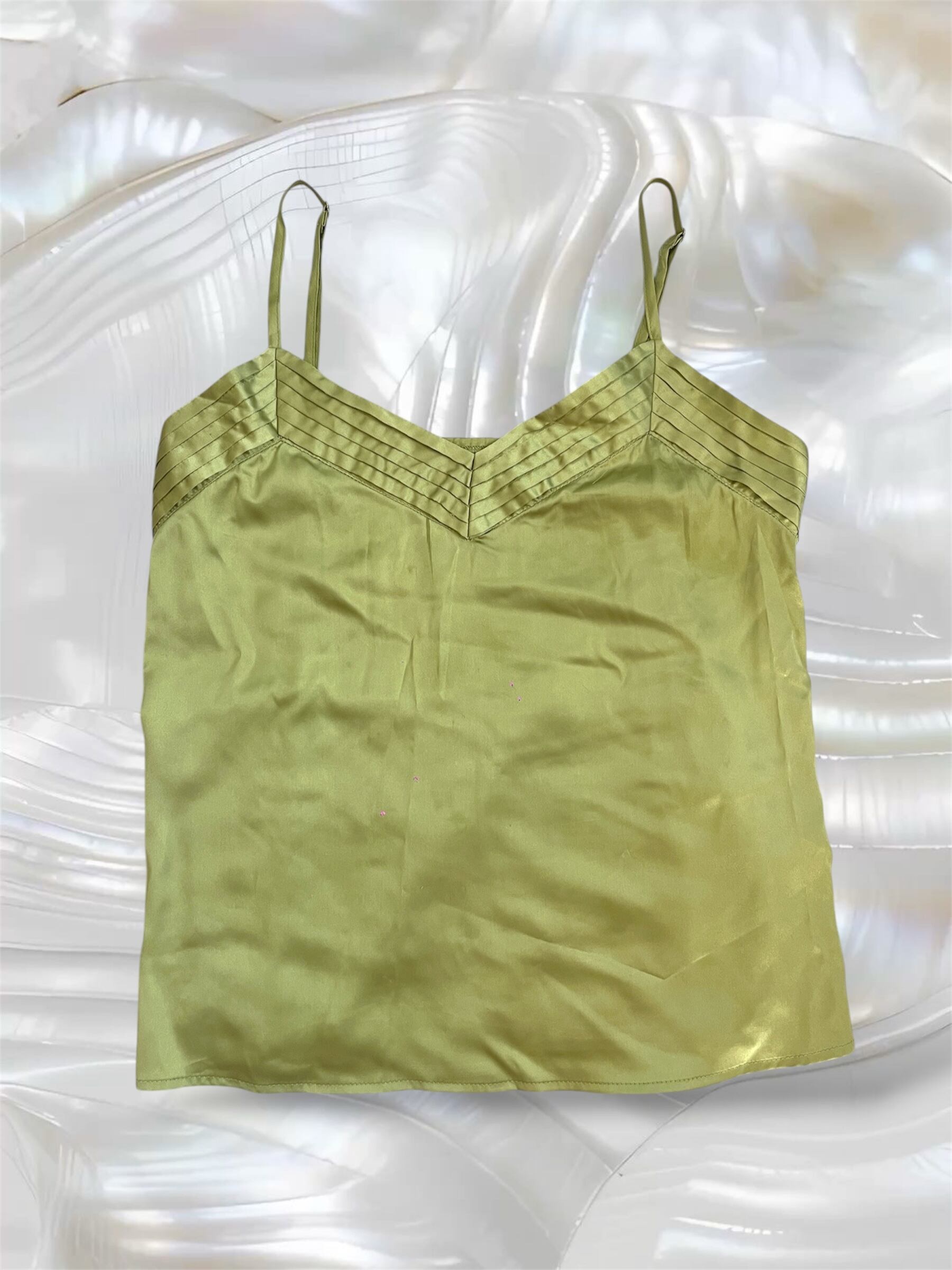 Satin Pintuck Camisole Tops - Pistachio Green