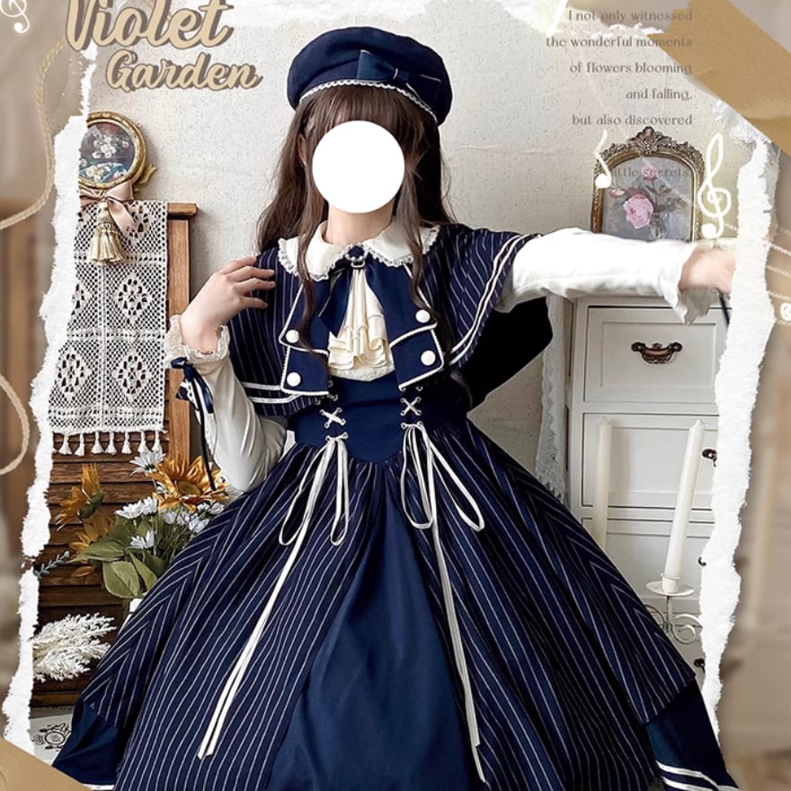 【即発送可能】 ロリータ服ワンピースケープ付け袖カチューシャ付き色違い有り東京発 ワンピース