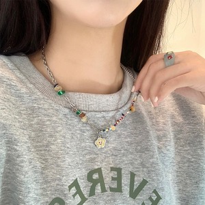ハンドメイド カラフル ビーズ お花 チャーム Y2K ネックレス