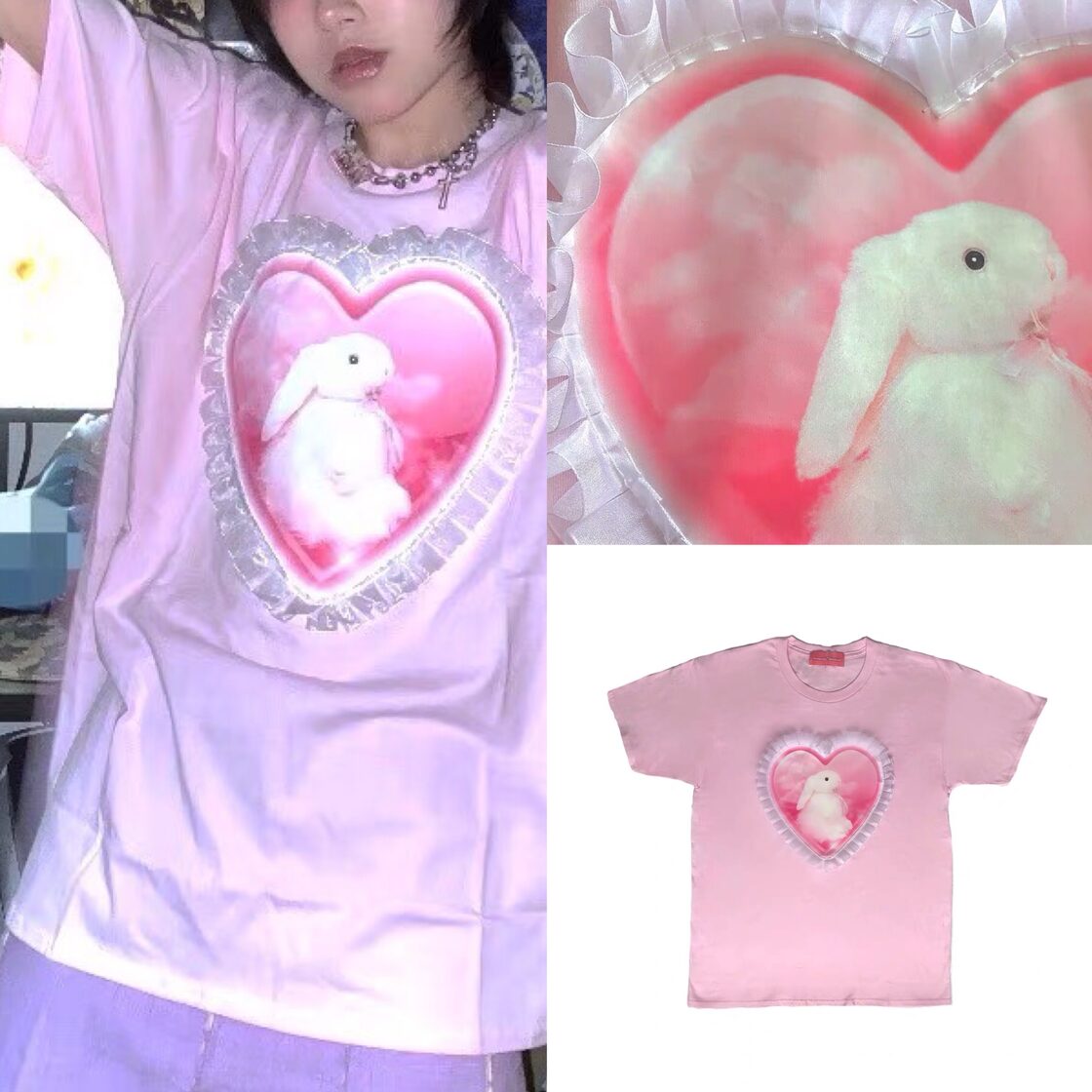 トップス Tシャツ オーバーサイズ ゆったり トップス リボン 赤 白 黒 