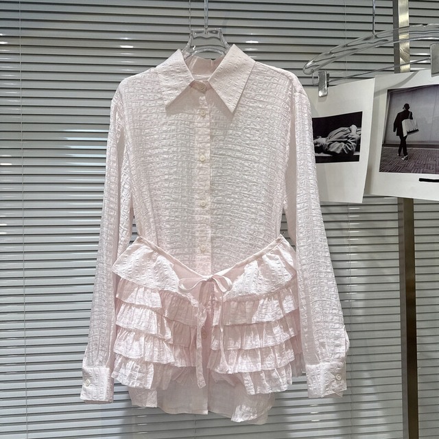 Frill layered natural shirt　M1072