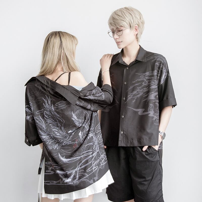 サブカル 服 地雷系 通販 半袖 シャツ ユニセックス チャイナ服 中華服 闇かわいい 暗黒 ゴシックバンギャ