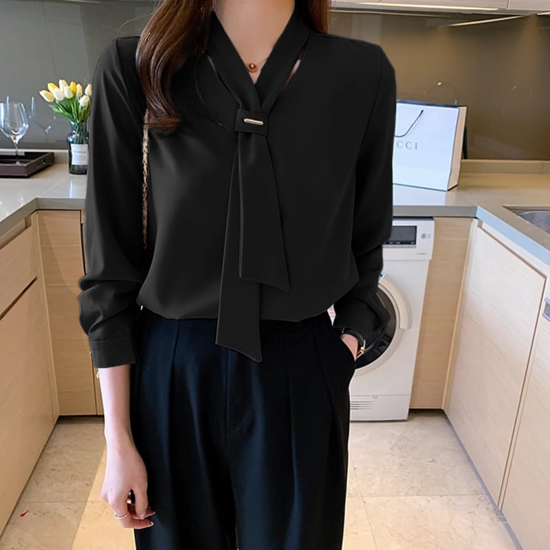 リボンタイ付き立ち襟長袖ブラウス（黒） リボンタイ付き立ち襟長袖ブラウス（黒） 楽天市場】送料無料 長袖