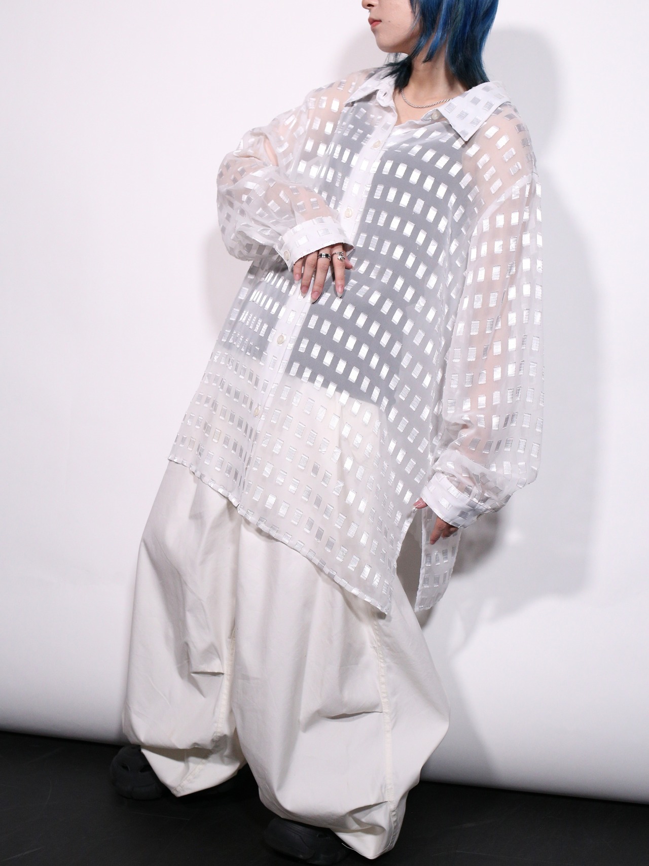square jacquard white sheer shirt - 3
