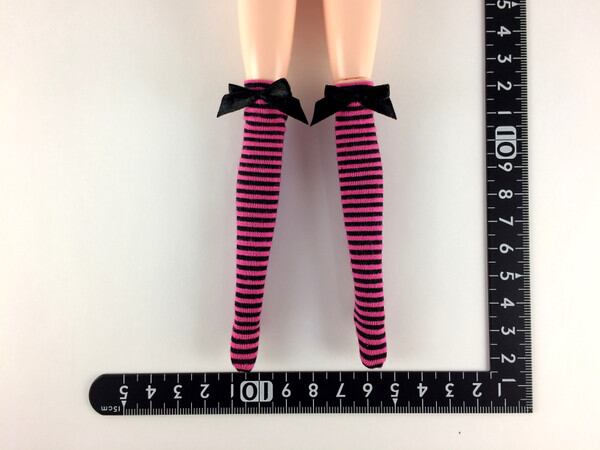 ドールアクセサリ 1/6 女性用 靴下 ストッキング 黒桃縞 BS107 - 画像1