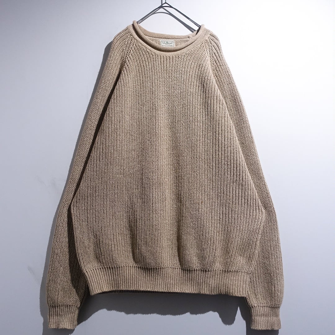 00s “L.LBean” Beige Roll Neck Cotton Knit