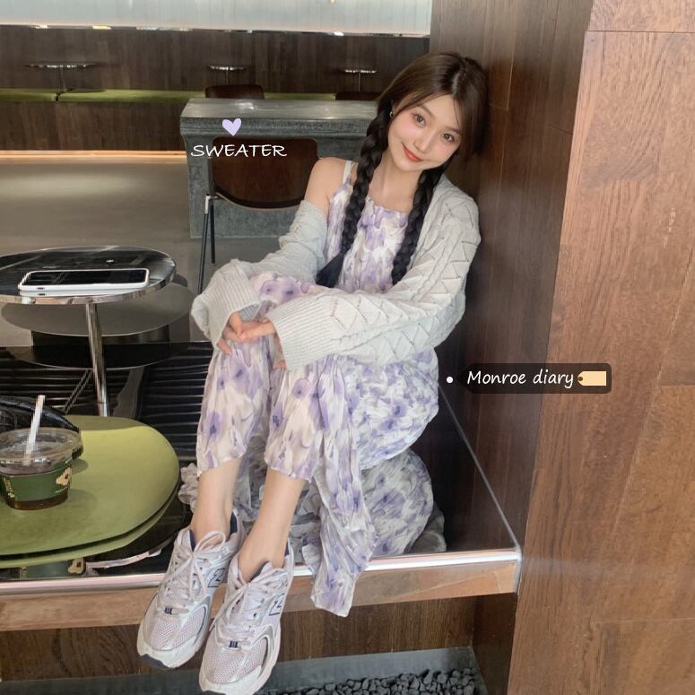 ルーズクロップドトップス ニットカーディガン ロング モンロー1029071836