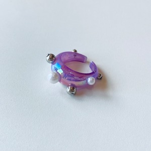 big pearl earcuff＆ring   aurora purple