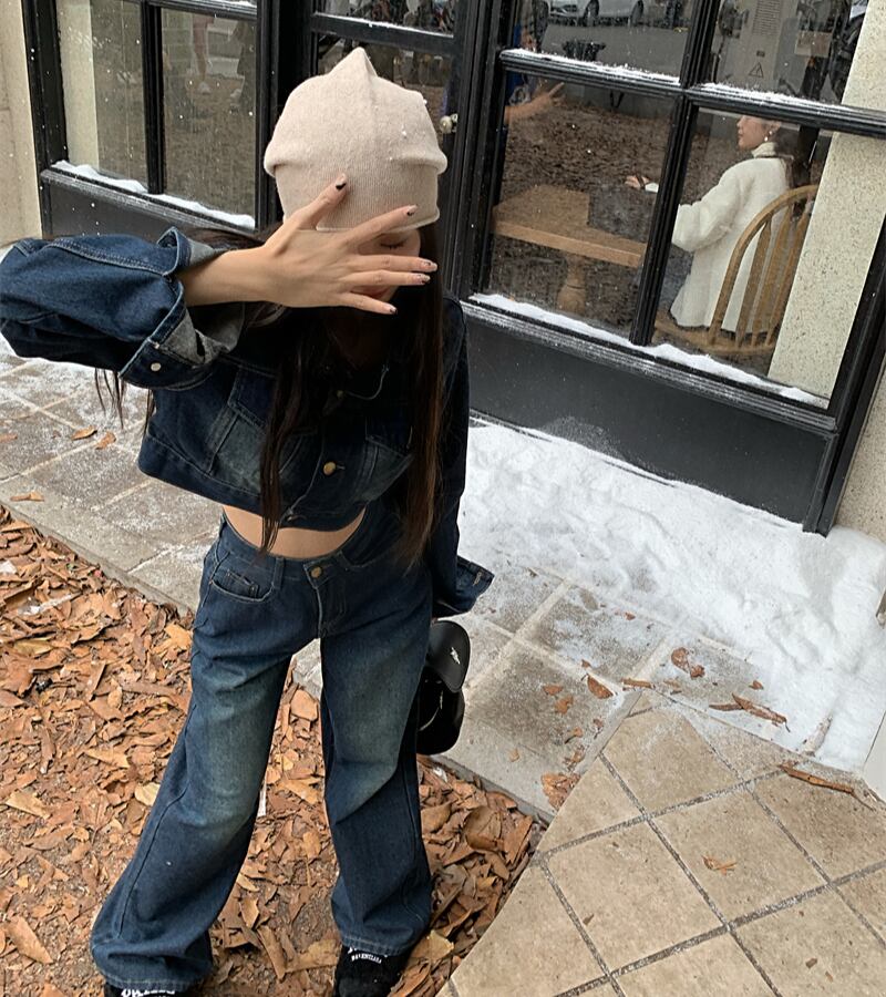 usedライクなセットアップ♪ クロップド丈 デニムジャケット デニム