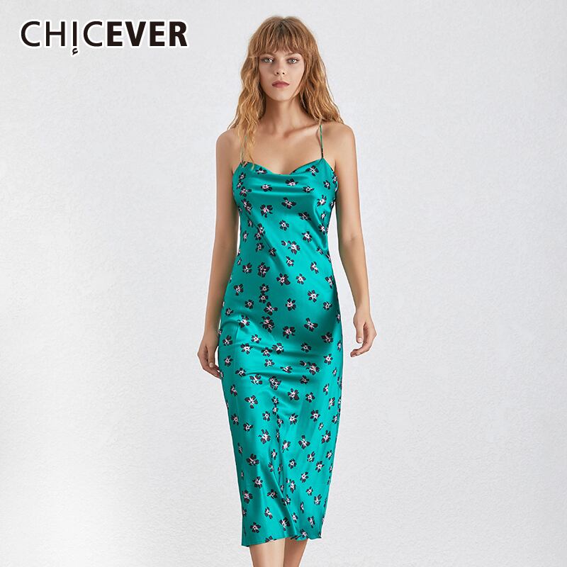 CHICEVERセクシーなプリントドレス女性スリングノースリーブバックレスウエストミディドレス2020スタイル 6base557736072614