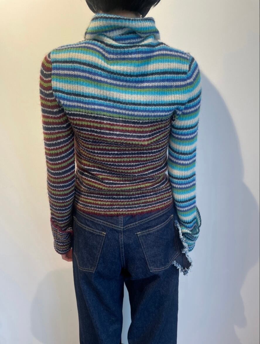 新品　kotohayokozawa MOHAIR BORDER KNIT kotohayokozawa(コトハヨコザワ)のMOHAIR BORDER HIGH NECK KNIT BLUE