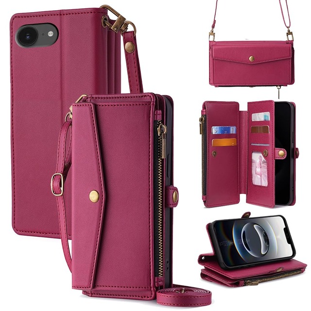 Cacheluna 手帳型ケース ショルダーケース for iphone 手帳型 ショルダーケース レザー for iPhone 17E iPhone 16E 斜め掛けと手持ちー スマートフォンケース 財布型 対応 アイフォン 肌触り良い 便利