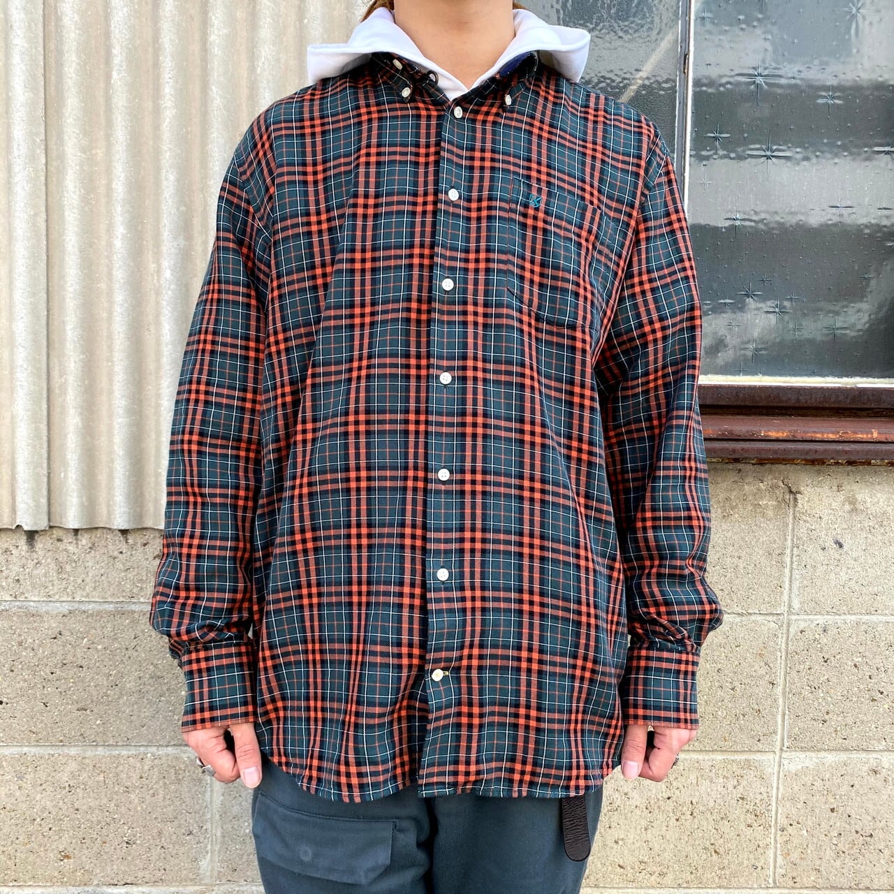 Barbour バブアー 長袖 チェックシャツ メンズL相当 古着 ボタンダウンシャツ オレンジ×グリーン 緑色【長袖シャツ】【AL2109】 | cave 古着屋【公式】古着通販サイト