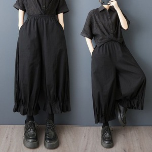 RUFFLED HIGH WAIST WIDE LEG CROPPED PANTS M-18875