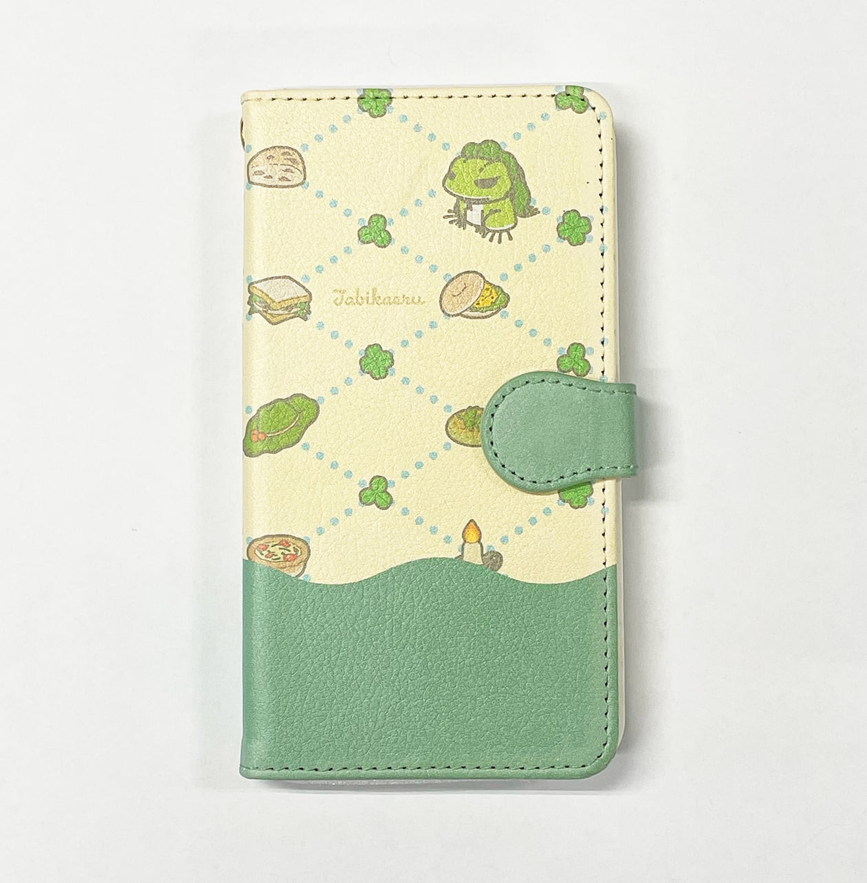 【iPhone 16e】【旅かえる(グリーン)】手帳型ベルト付きスマートフォンケース