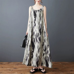 MONOTONE MARBLE PRINT SLEEVELESS A-LINE LONG PULLOVER DRESS 1color M-16568